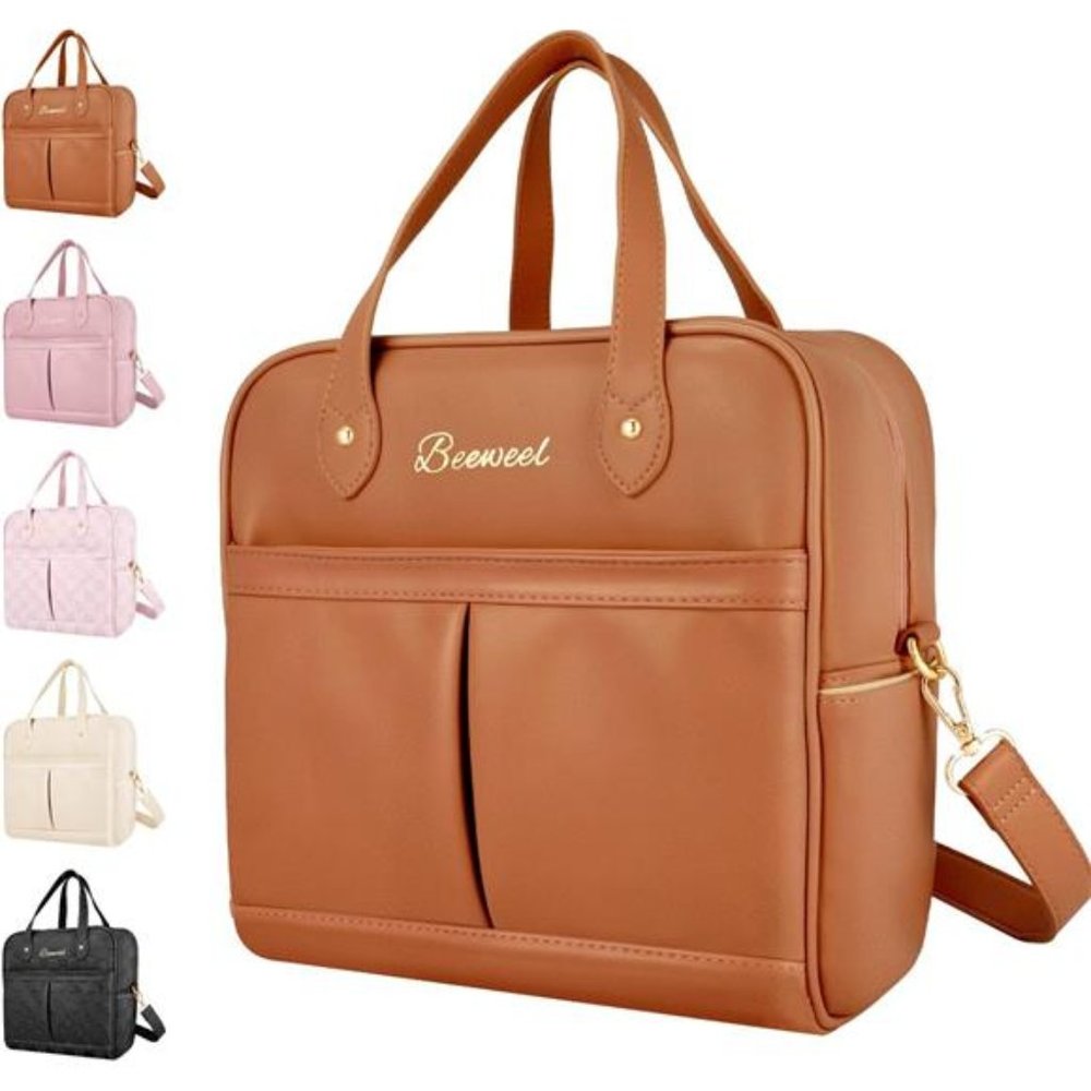 Lunch Bag for Women, PU Leather Lunch Tote Bag,  Insulated Lunch Bags  -Brown